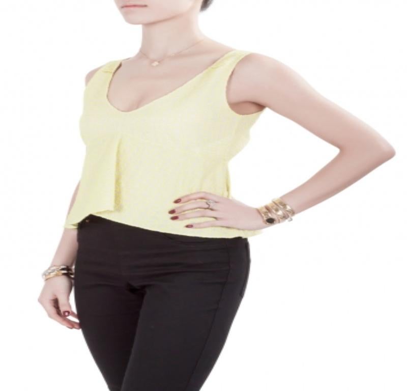 Marni Creme und Limonengrünes ärmelloses Schößchen-Crop-Top aus bestickter Baumwolle S Damen im Angebot
