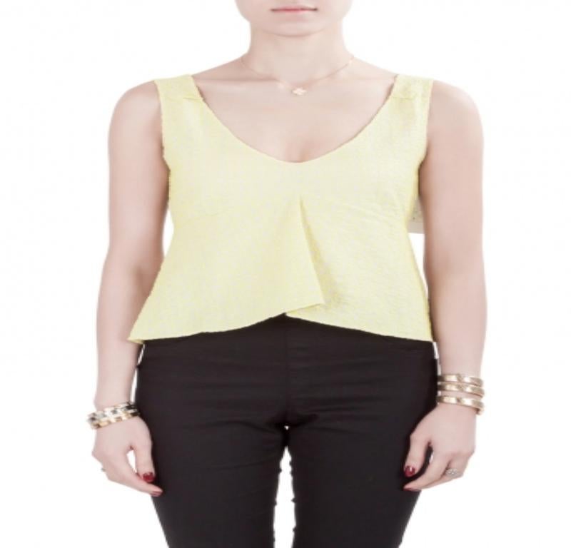 Marni Creme und Limonengrünes ärmelloses Schößchen-Crop-Top aus bestickter Baumwolle S im Angebot 1