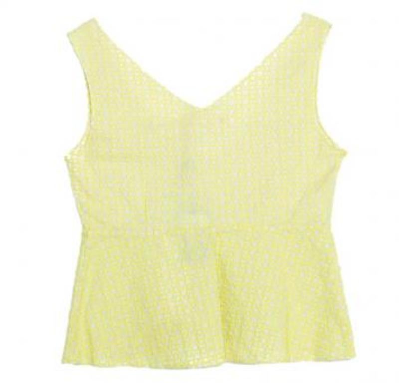 Marni Creme und Limonengrünes ärmelloses Schößchen-Crop-Top aus bestickter Baumwolle S im Angebot 4