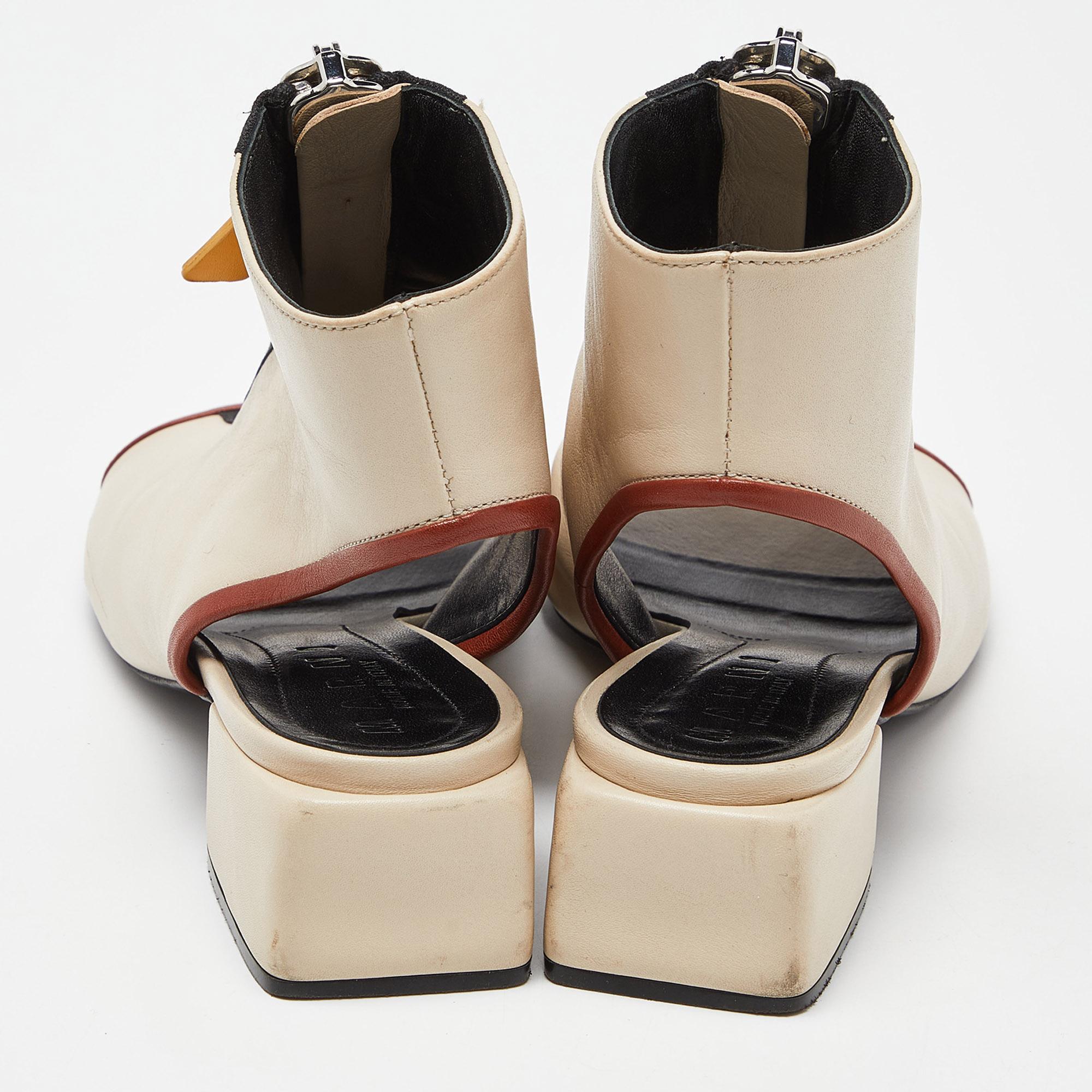 Women's Marni Cream/Black Leather Zip Detail Open Toe Slingback Sandals Size 35 For Sale