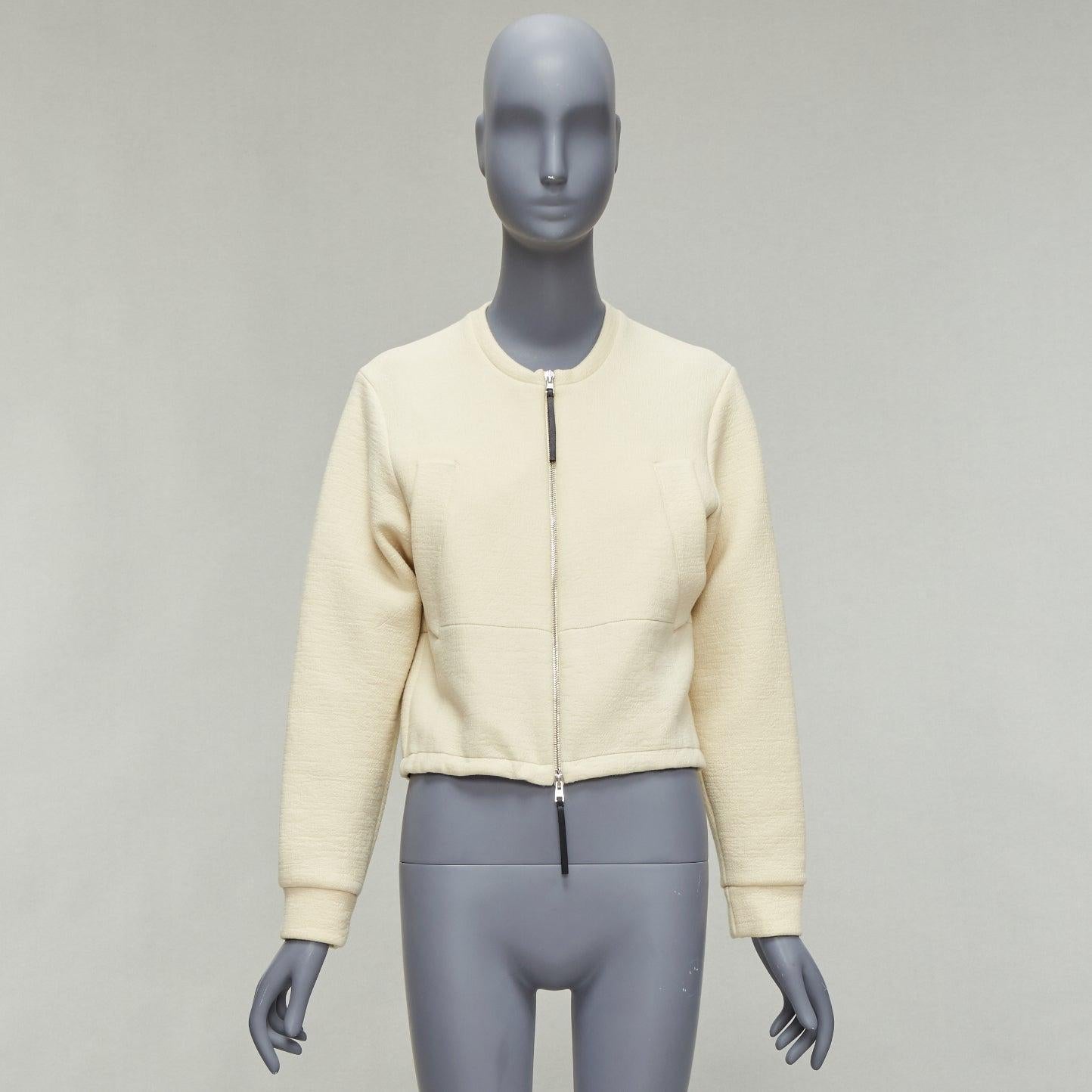 MARNI cream cotton leather zip pull cropped bomber jacket IT36 XXS For Sale 6