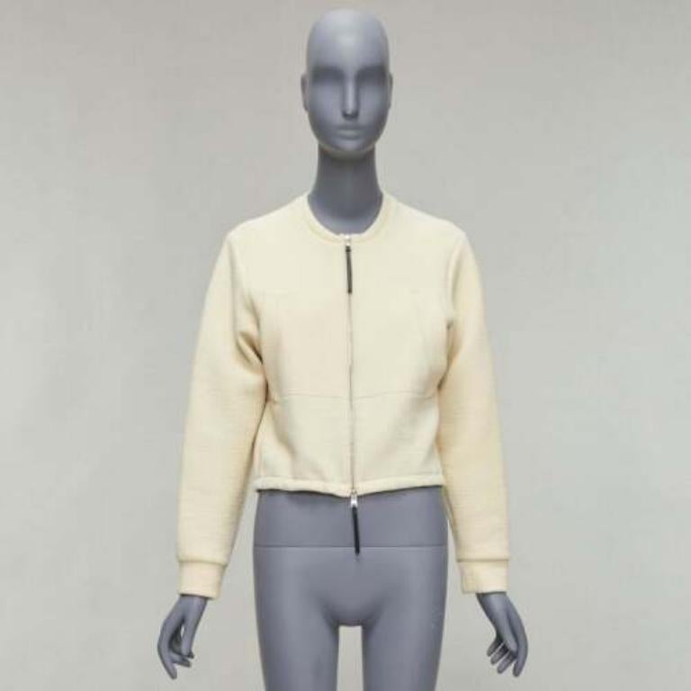 MARNI cream cotton leather zip pull cropped bomber jacket IT36 XXS For Sale 5