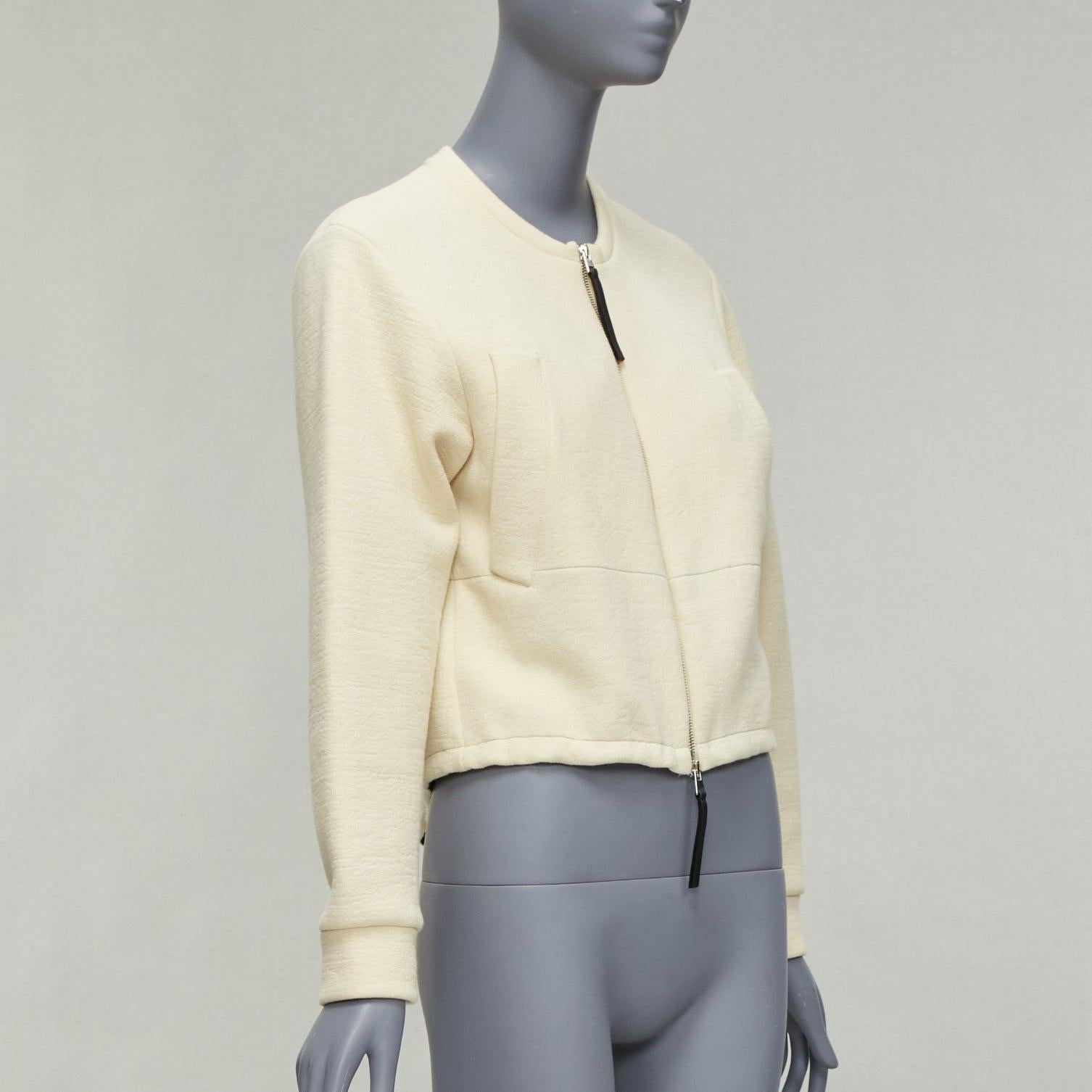 MARNI cream cotton leather zip pull cropped bomber jacket IT36 XXS In Excellent Condition For Sale In Hong Kong, NT