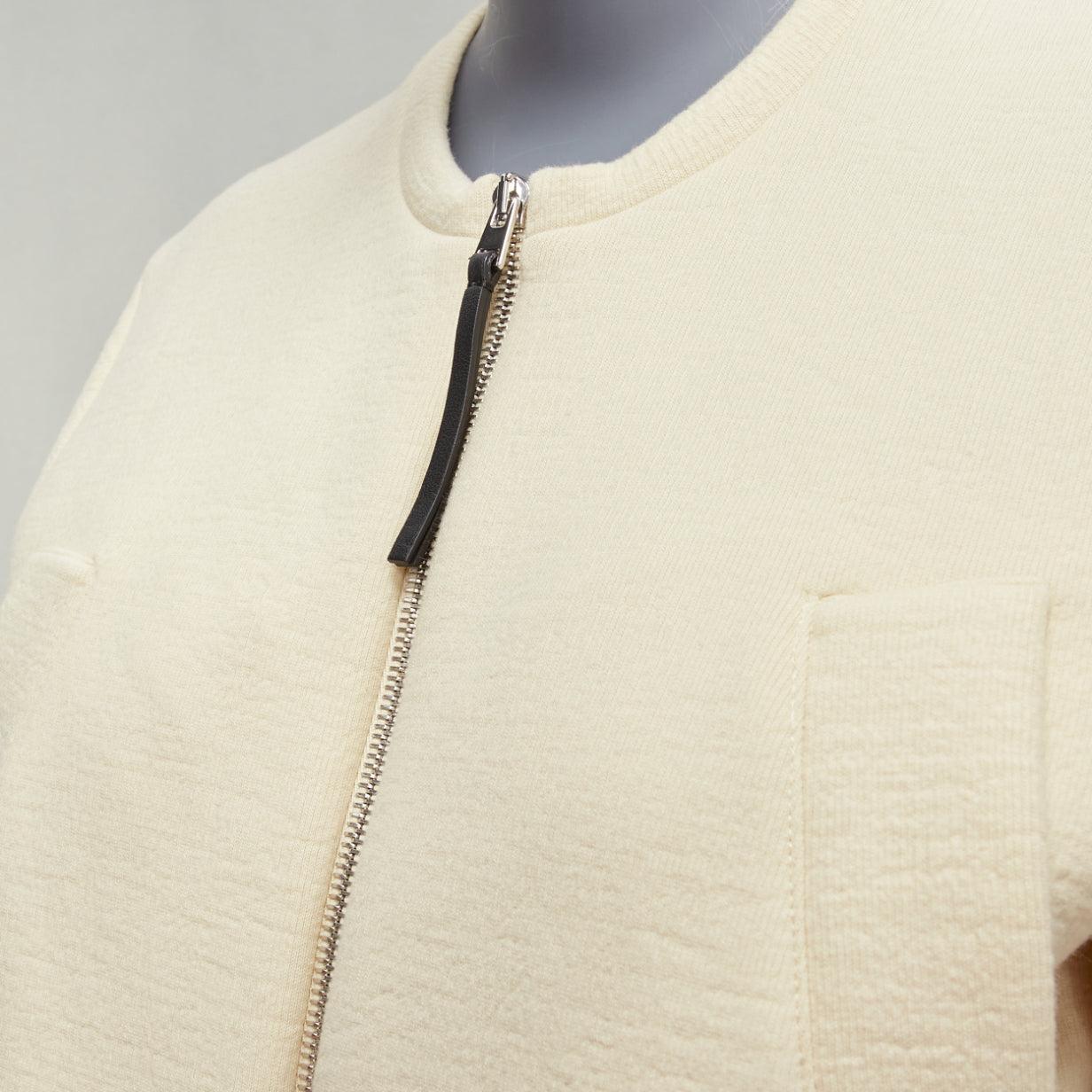 MARNI cream cotton leather zip pull cropped bomber jacket IT36 XXS For Sale 4