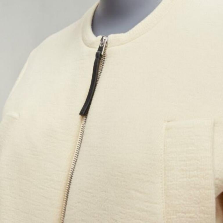 MARNI cream cotton leather zip pull cropped bomber jacket IT36 XXS For Sale 3