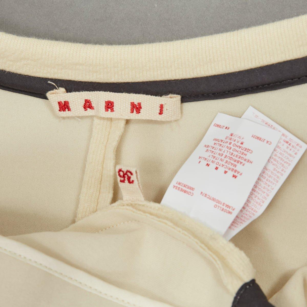 MARNI cream cotton leather zip pull cropped bomber jacket IT36 XXS For Sale 5