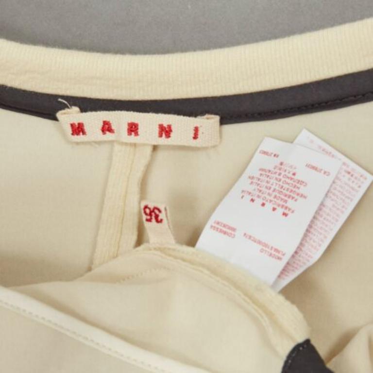 MARNI cream cotton leather zip pull cropped bomber jacket IT36 XXS For Sale 4