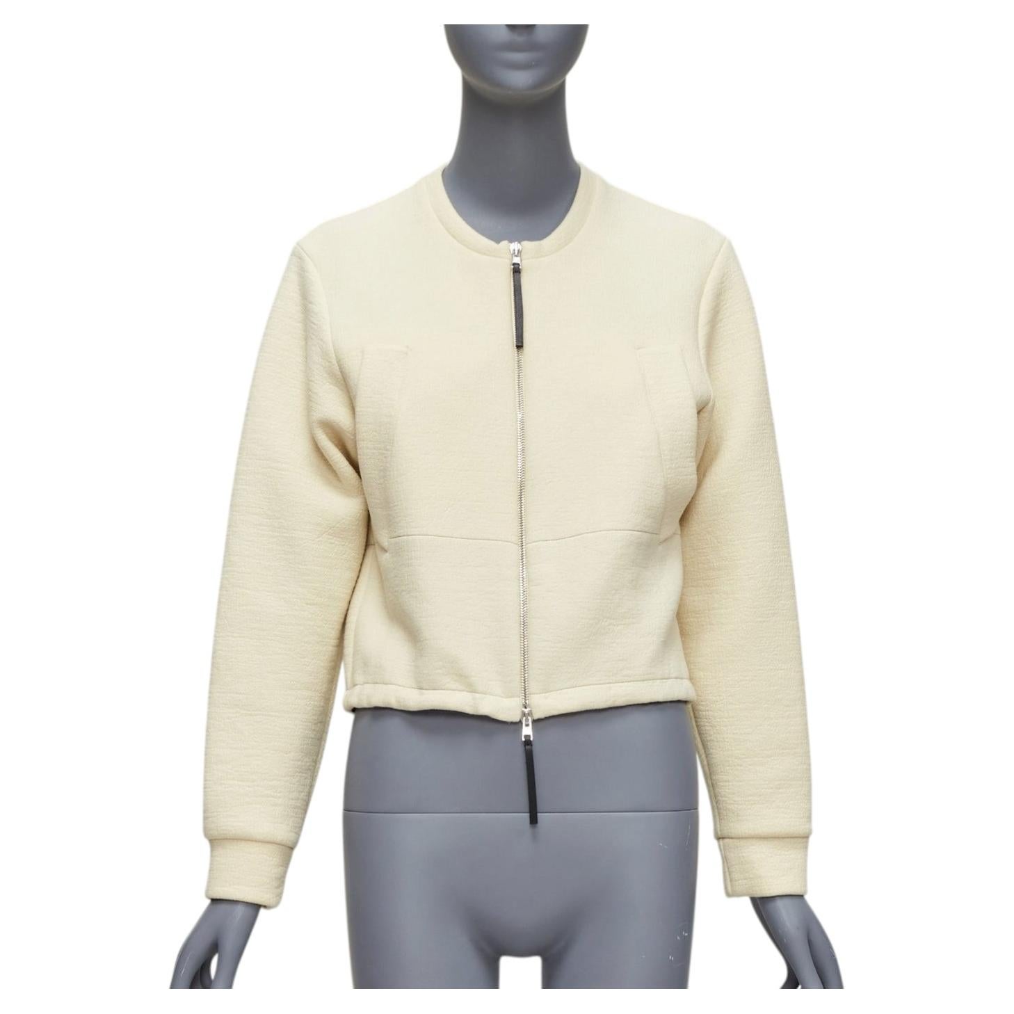 MARNI cream cotton leather zip pull cropped bomber jacket IT36 XXS