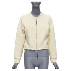 MARNI cream cotton leather zip pull cropped bomber jacket IT36 XXS