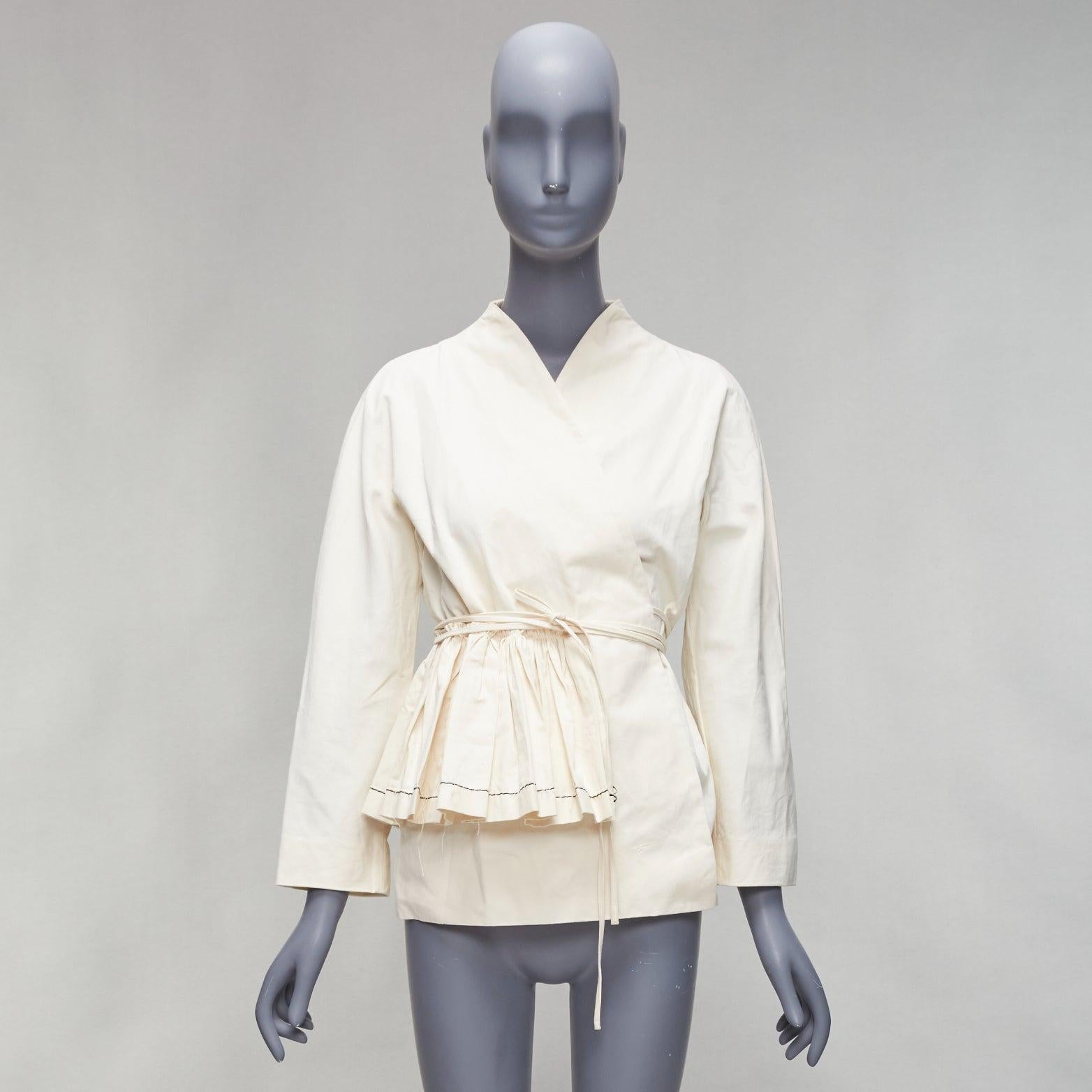 MARNI cream cotton linen pleated front wrap tie dolman belted jacket IT40 S
Reference: CELG/A00415
Brand: Marni
Material: Cotton, Linen
Color: Cream
Pattern: Solid
Closure: Wrap Tie
Extra Details: Zen style with dolman sleeve.
Made in: