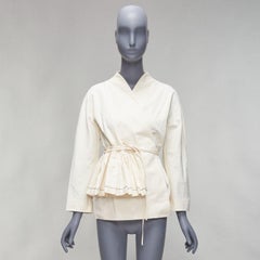 MARNI cream cotton linen pleated front wrap tie dolman belted jacket IT40 S
