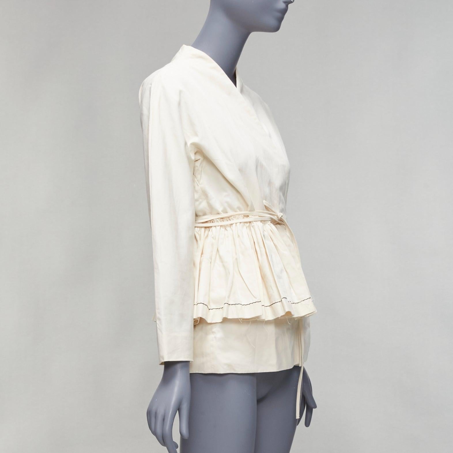 MARNI cream cotton linen pleated front wrap tie dolman belted jacket IT40 S In Excellent Condition In Hong Kong, NT