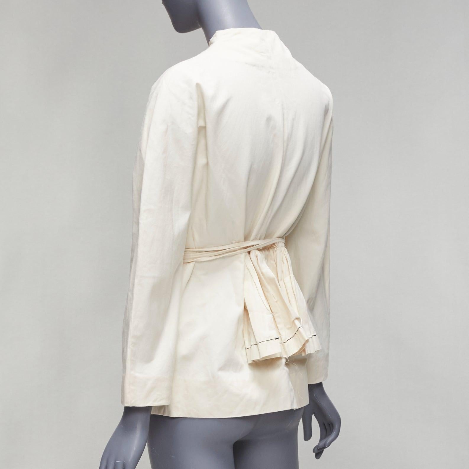 MARNI cream cotton linen pleated front wrap tie dolman belted jacket IT40 S 2