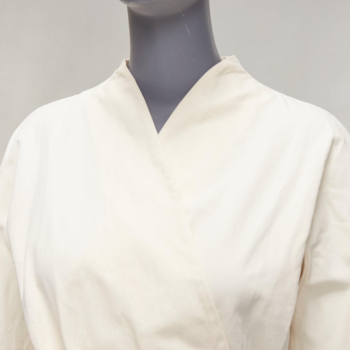 MARNI cream cotton linen pleated front wrap tie dolman belted jacket IT40 S 4