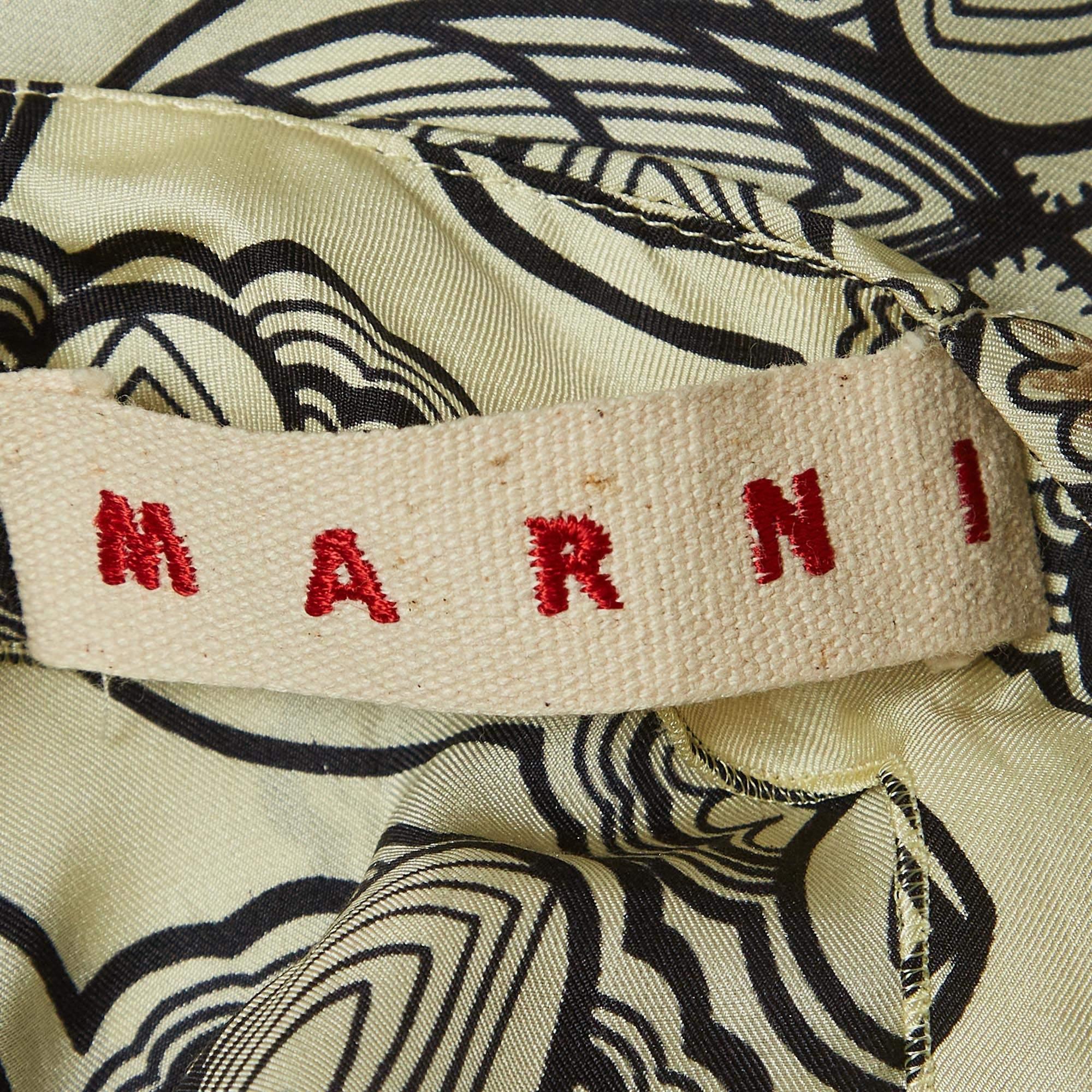 Marni Cream Floral Print Silk Long Sleeve A-Line Dress M In Excellent Condition For Sale In Dubai, Al Qouz 2