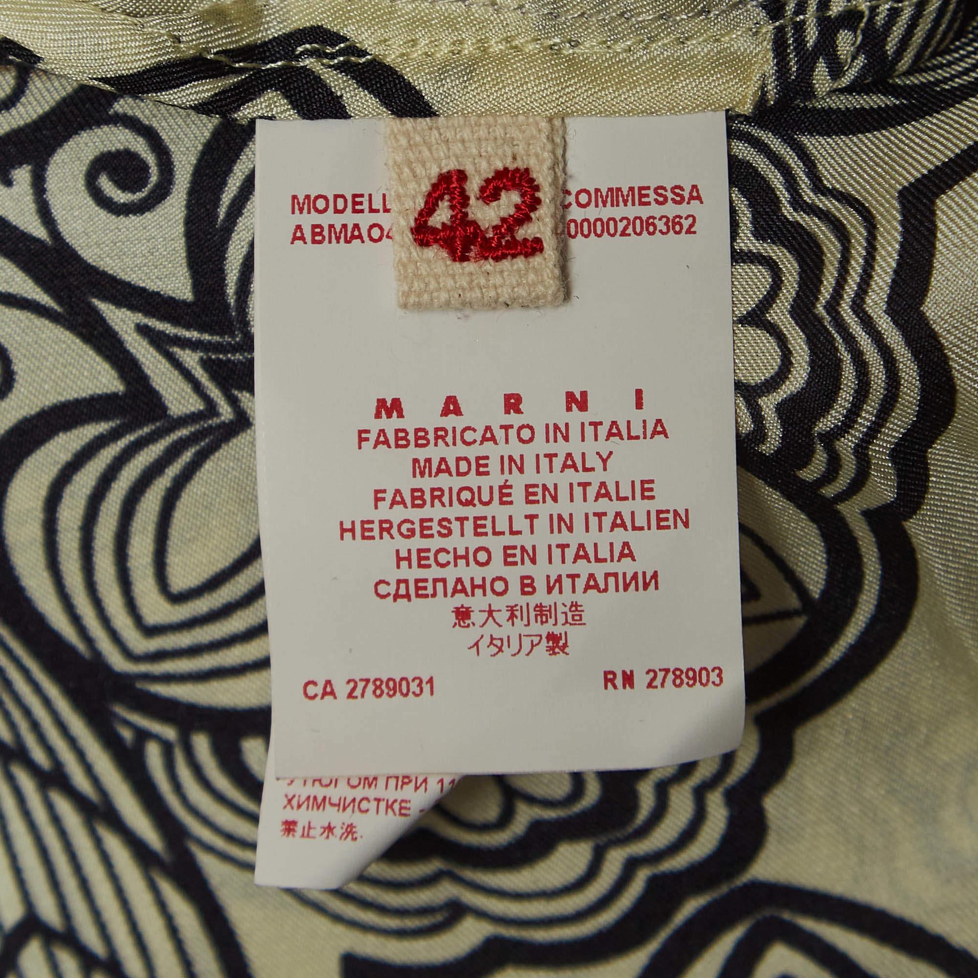 Women's Marni Cream Floral Print Silk Long Sleeve A-Line Dress M For Sale