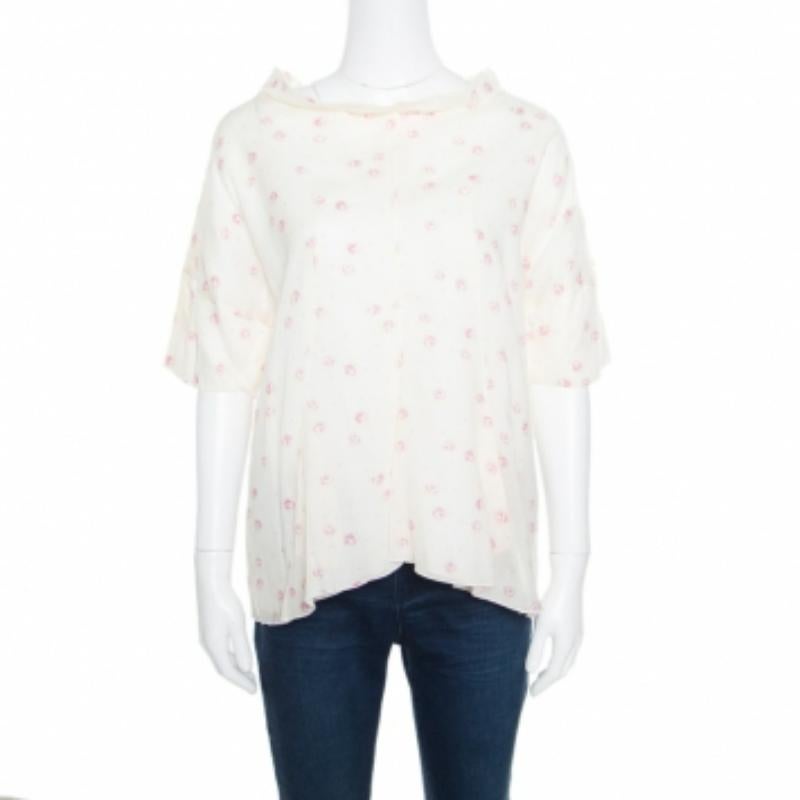Marni Crema Estampado Floral Algodón Manga Dolman Top Acampanado M Gris en venta