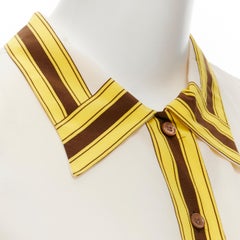 MARNI cream silk yellow brown stripe collar step hem sleeveless blouse IT38 XS