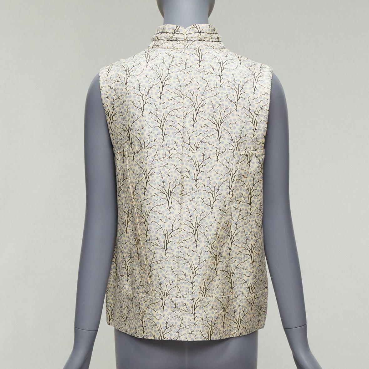 Women's MARNI cream tree print cotton silk lined hi collar angular armhole vest IT40 S For Sale