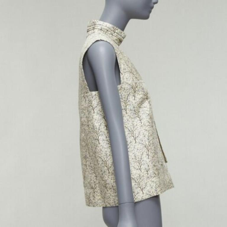 MARNI gilet à col montant angulaire avec doublure de soie de coton imprimé arbre crème IT40 S Excellent état - En vente à Hong Kong, NT