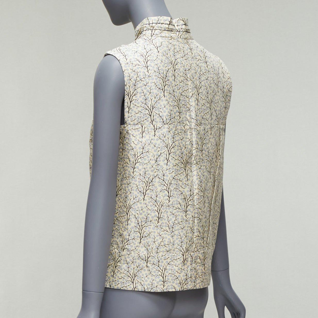 MARNI cream tree print cotton silk lined hi collar angular armhole vest IT40 S For Sale 1