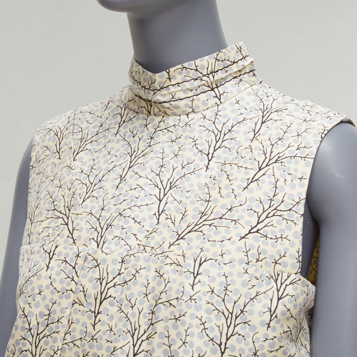 MARNI cream tree print cotton silk lined hi collar angular armhole vest IT40 S For Sale 2