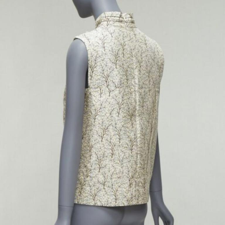 MARNI gilet à col montant angulaire avec doublure de soie de coton imprimé arbre crème IT40 S en vente 1