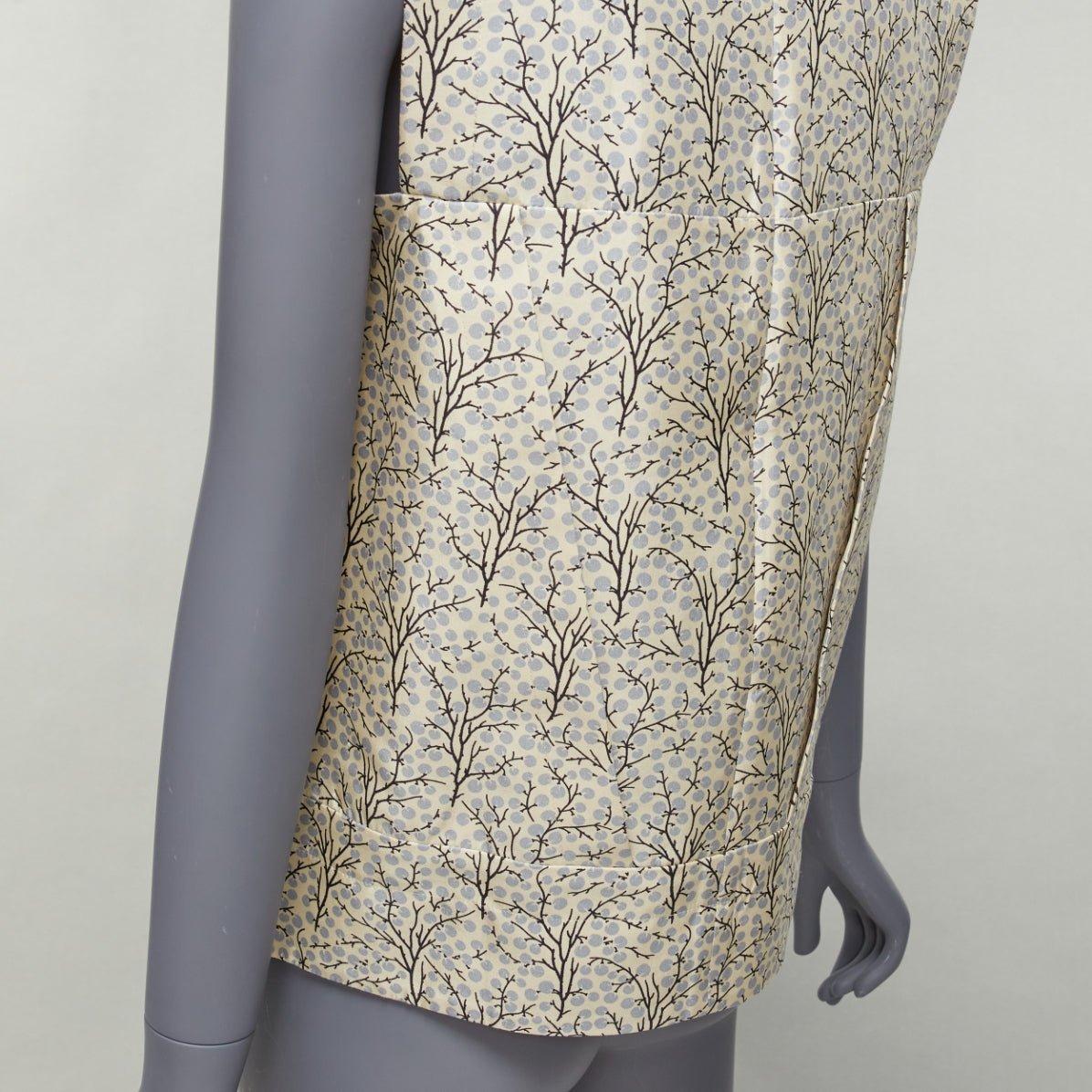 MARNI cream tree print cotton silk lined hi collar angular armhole vest IT40 S For Sale 3