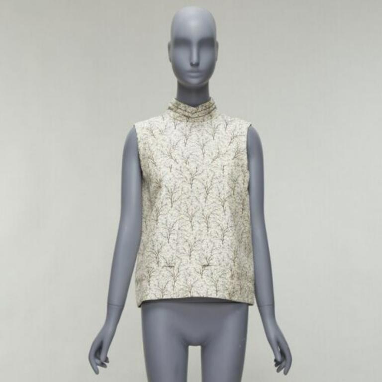 MARNI gilet à col montant angulaire avec doublure de soie de coton imprimé arbre crème IT40 S en vente 4