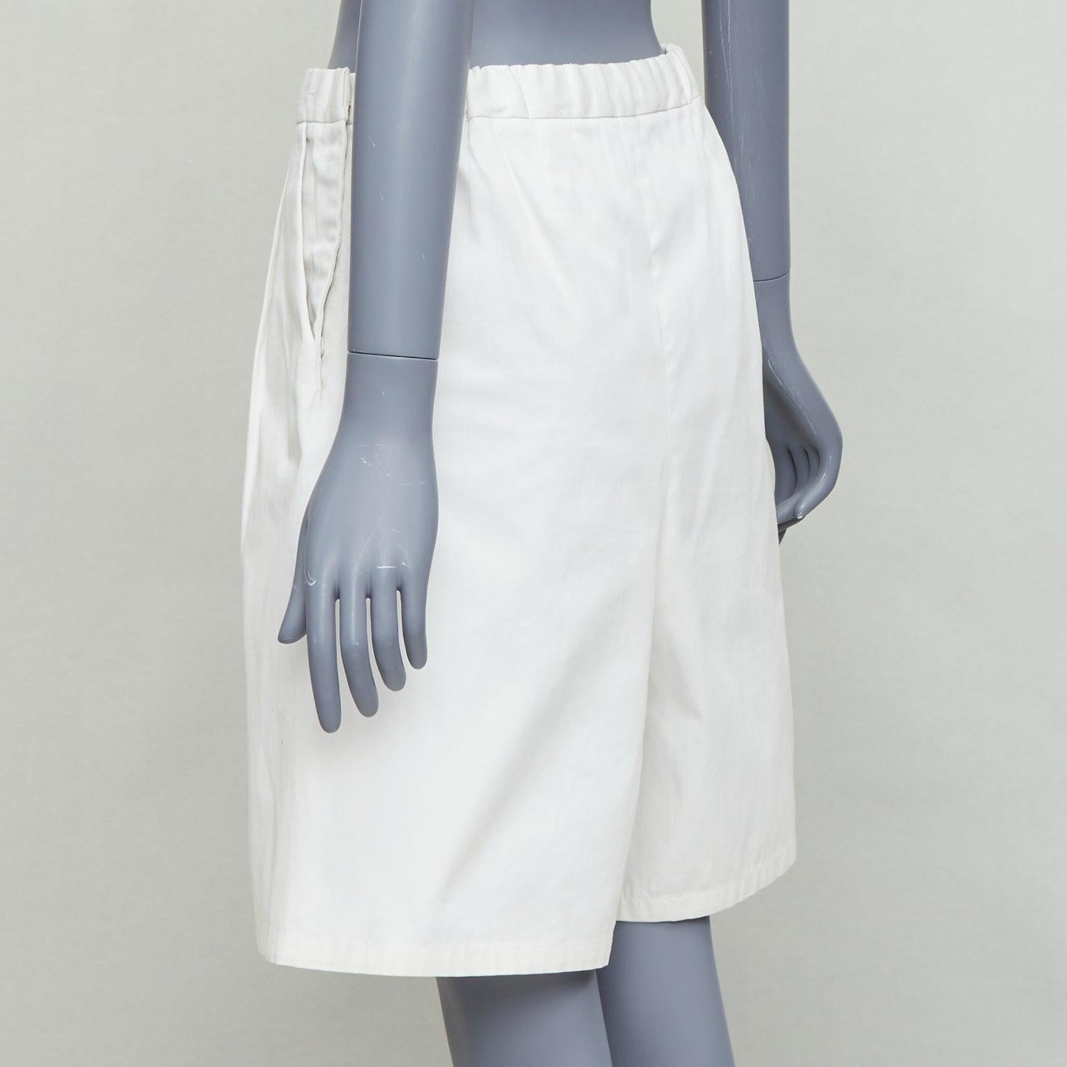 Cream Pleated Suiting Wide Leg Bermuda Shorts