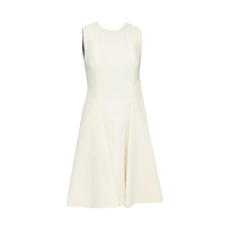 MARNI cream wool curved hip seam pleated crew knee shift dress IT38 XS