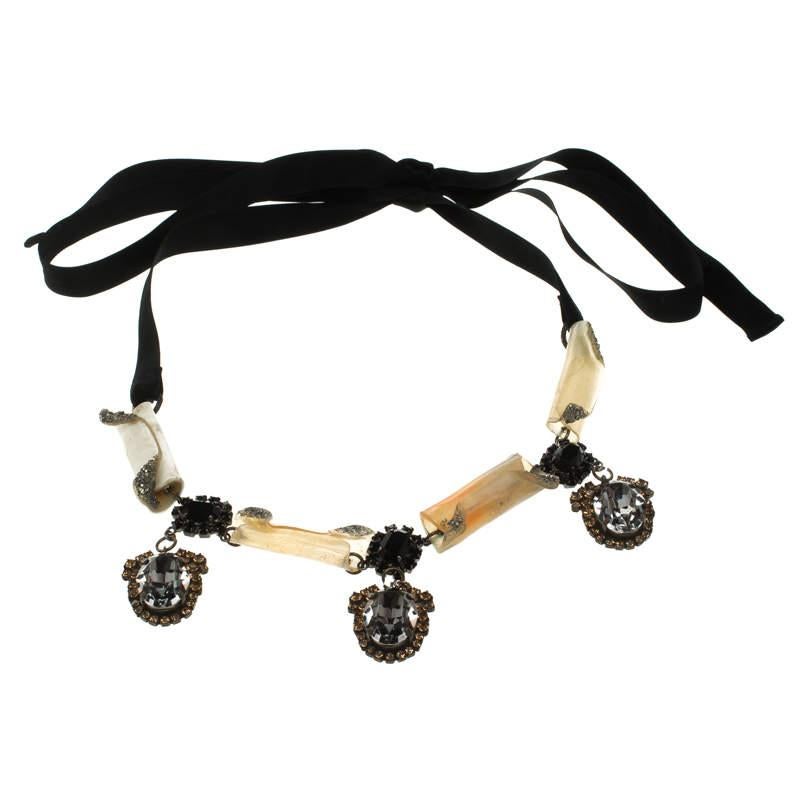 Uncut Marni Crystal & Resin Black Ribbon Tie-up Necklace