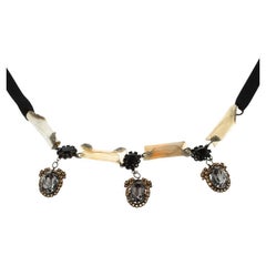 Marni Crystal & Resin Black Ribbon Tie-up Necklace