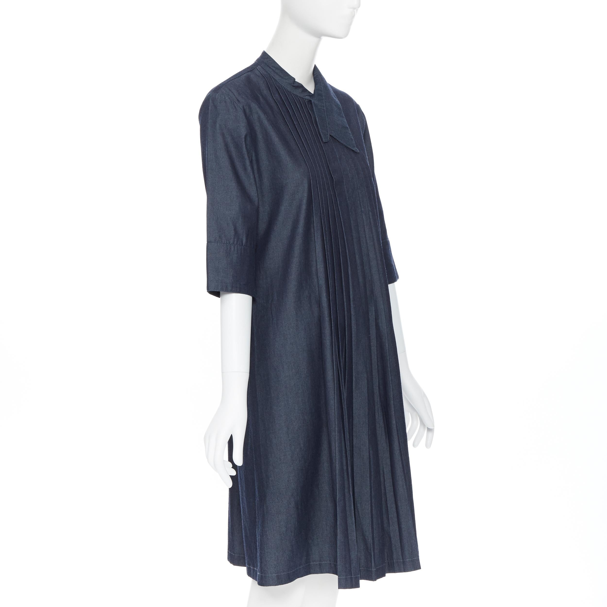 MARNI dark blue denim cotton deconstructed collar pleated casual dress IT42 In Excellent Condition In Hong Kong, NT