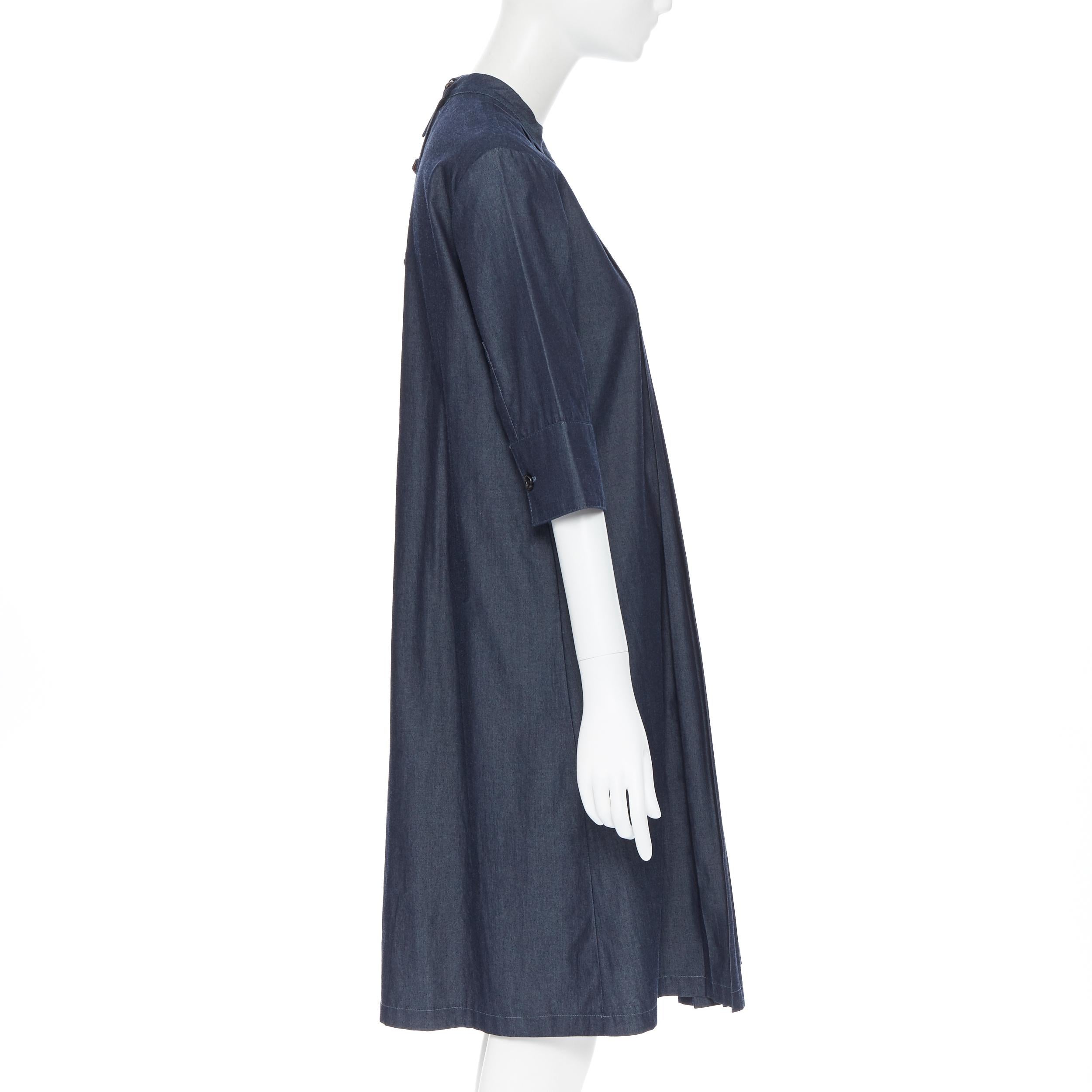 Women's MARNI dark blue denim cotton deconstructed collar pleated casual dress IT42