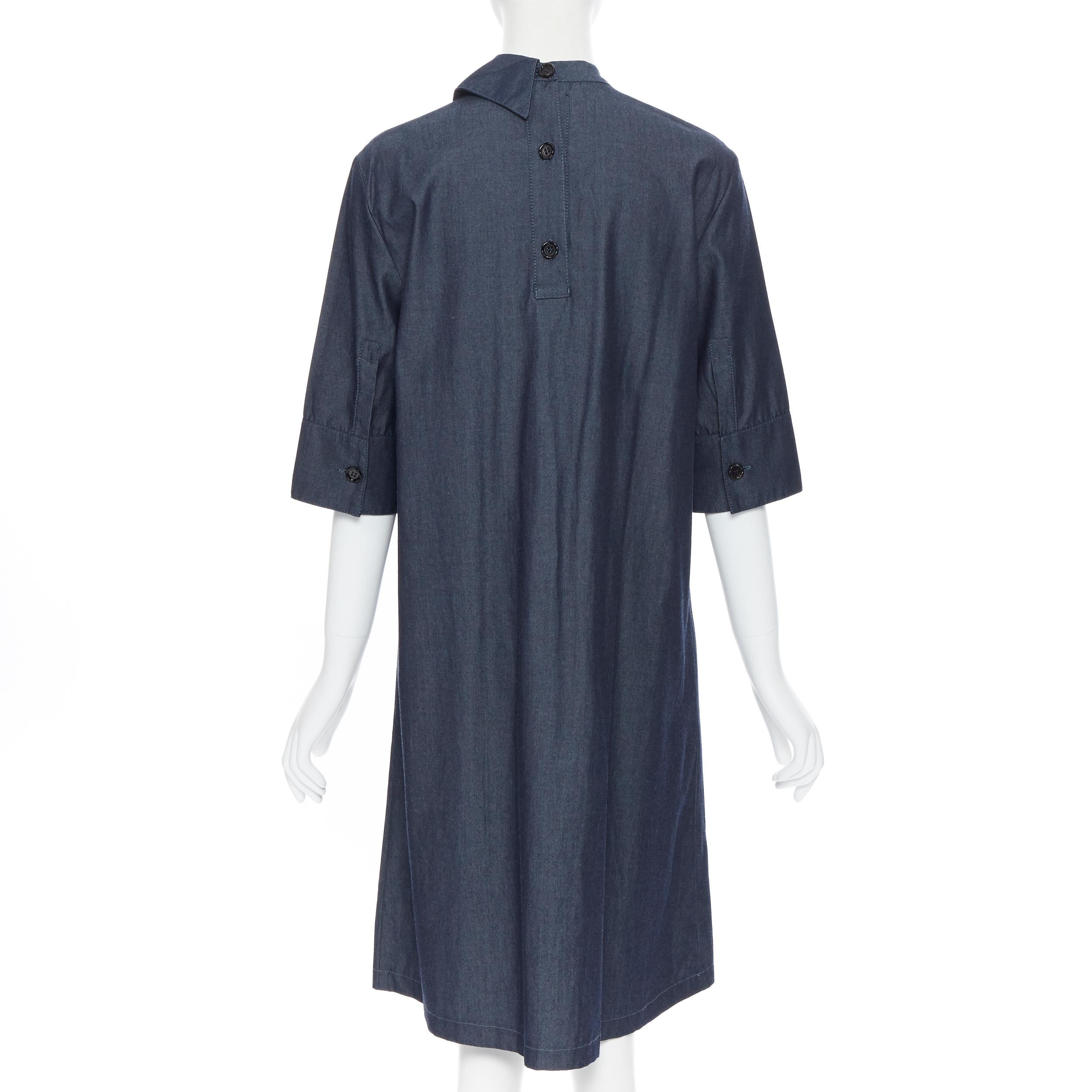 MARNI dark blue denim cotton deconstructed collar pleated casual dress IT42 1