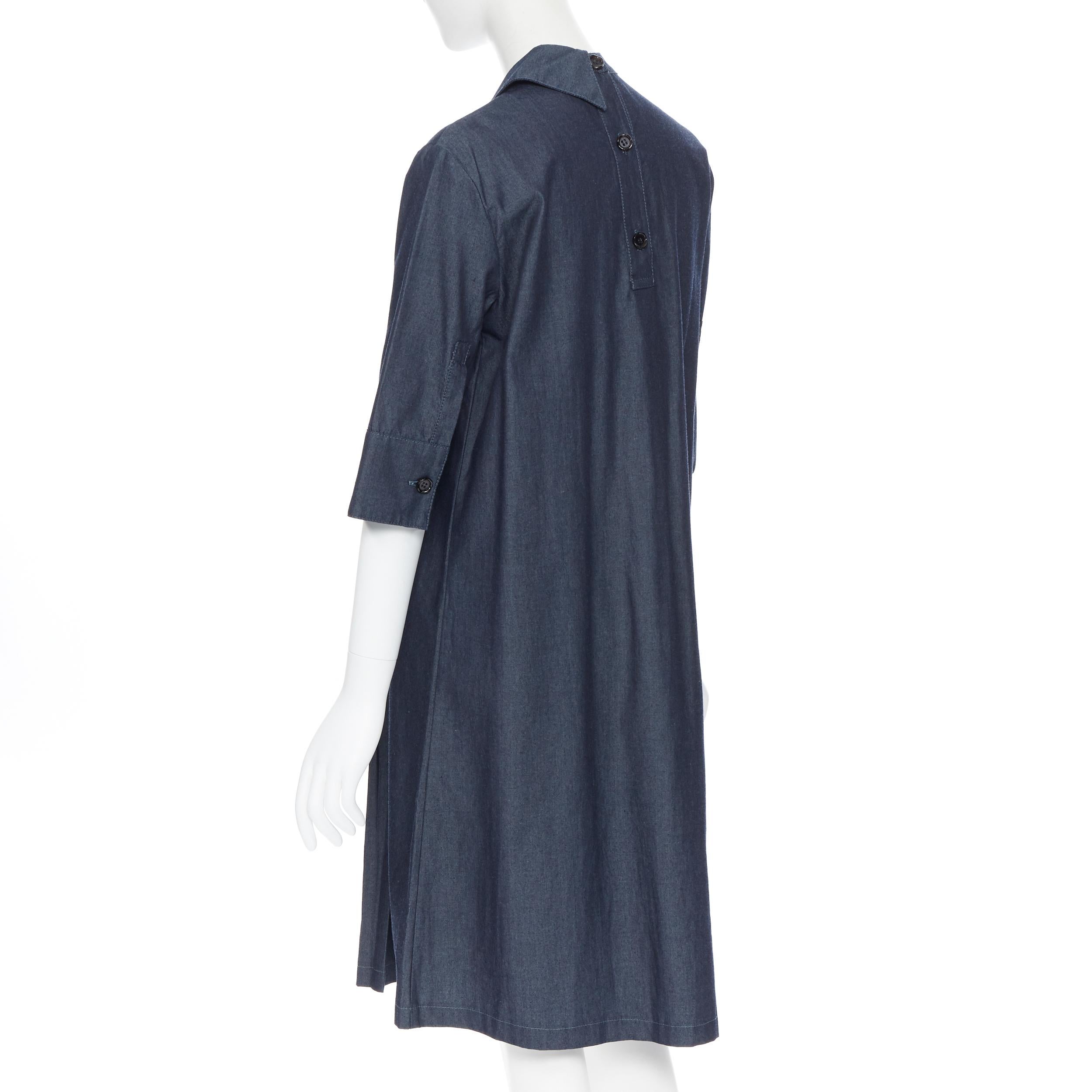 MARNI dark blue denim cotton deconstructed collar pleated casual dress IT42 2