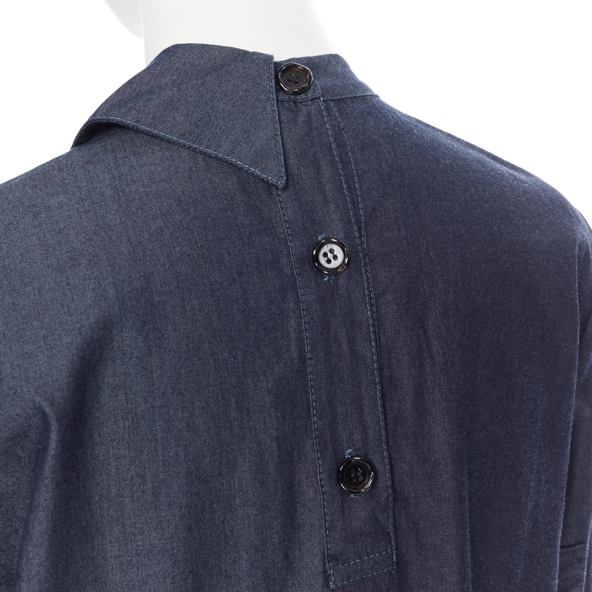 MARNI dark blue denim cotton deconstructed collar pleated casual dress IT42 3