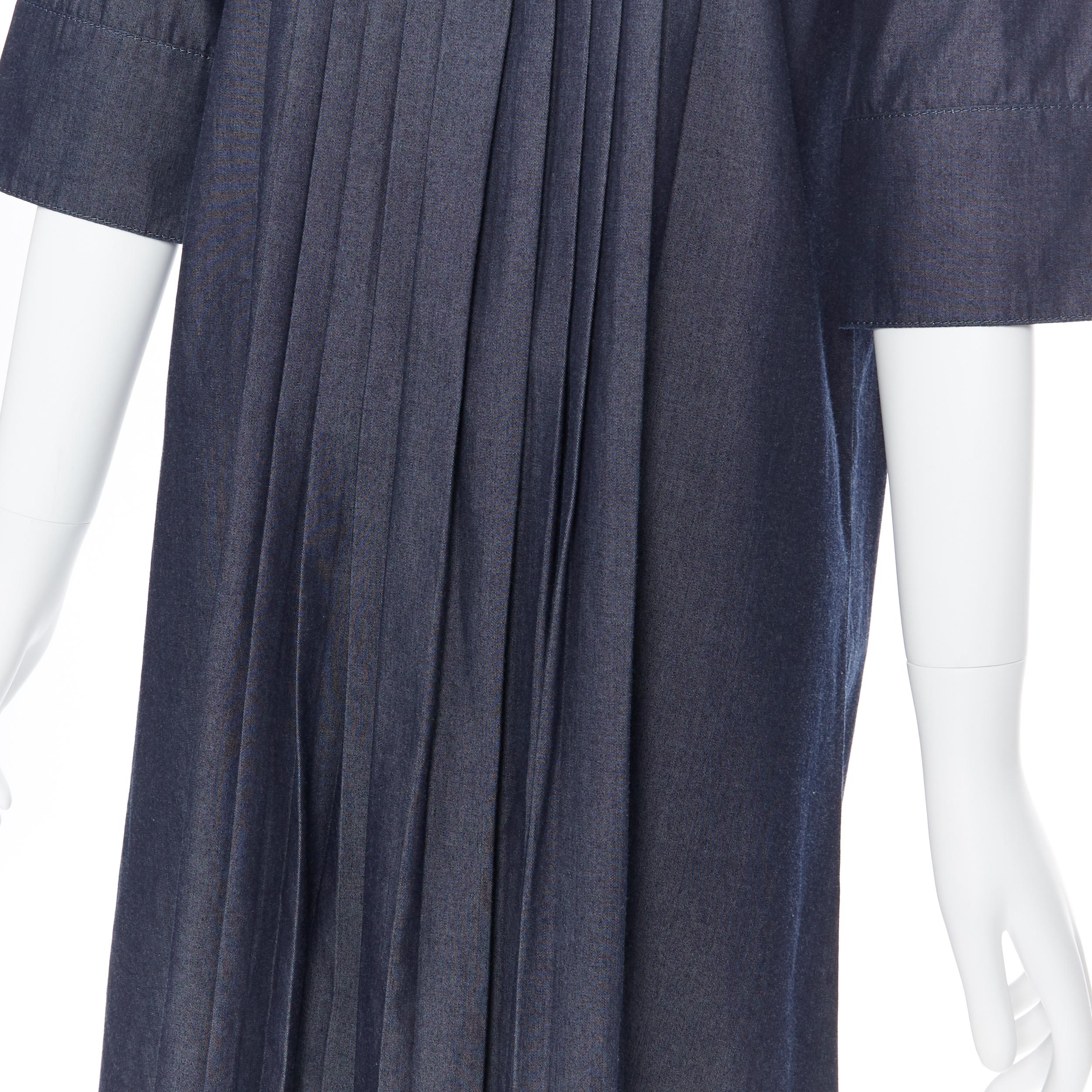 MARNI dark blue denim cotton deconstructed collar pleated casual dress IT42 4