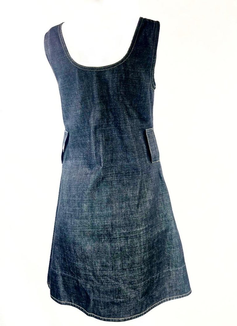 MARNI Dark Blue Denim Sleeveless Belted Mini Dress Size 40 For Sale at ...