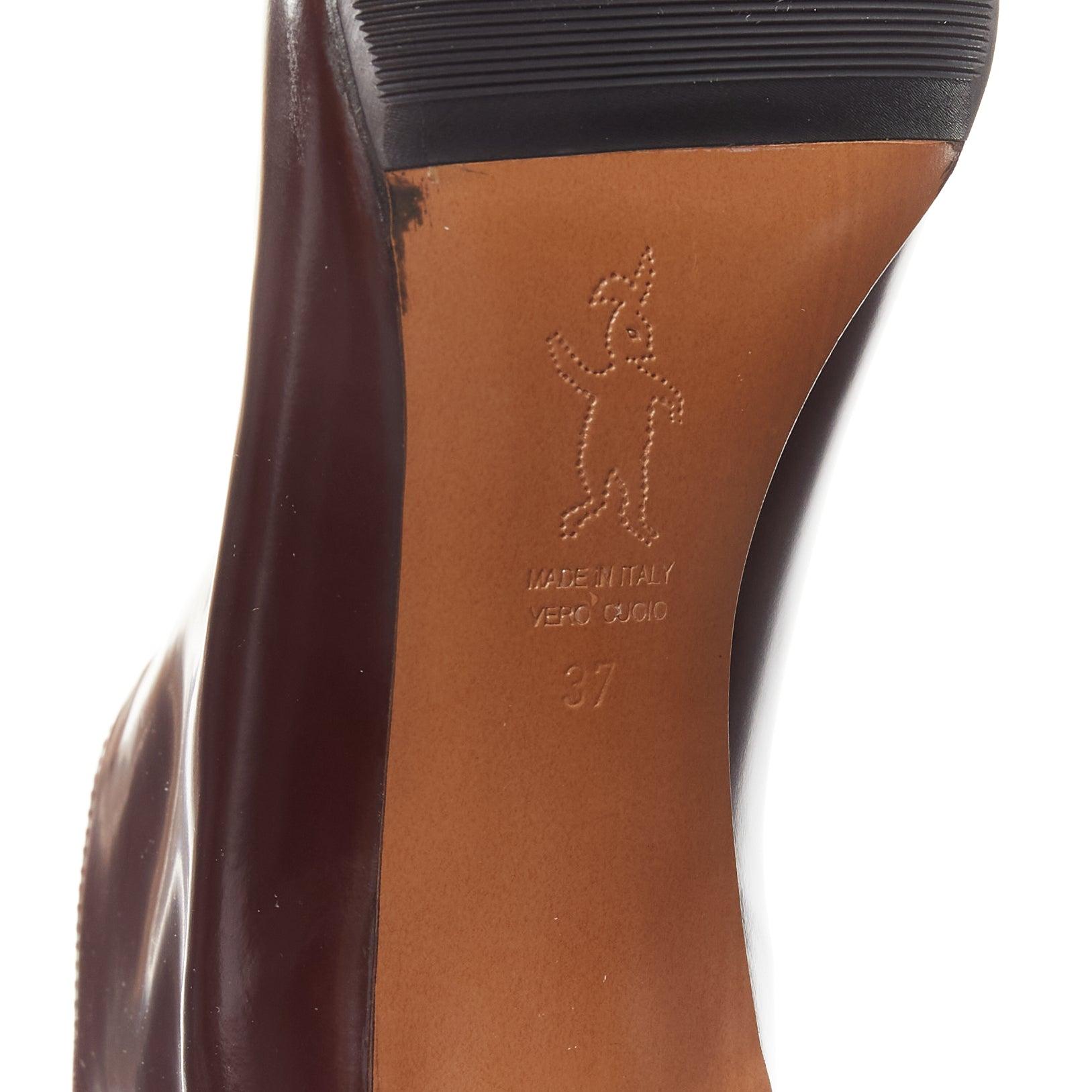 MARNI marron foncé noir bout de la chaussure à talon kitten heel zip front bootie EU37 en vente 5