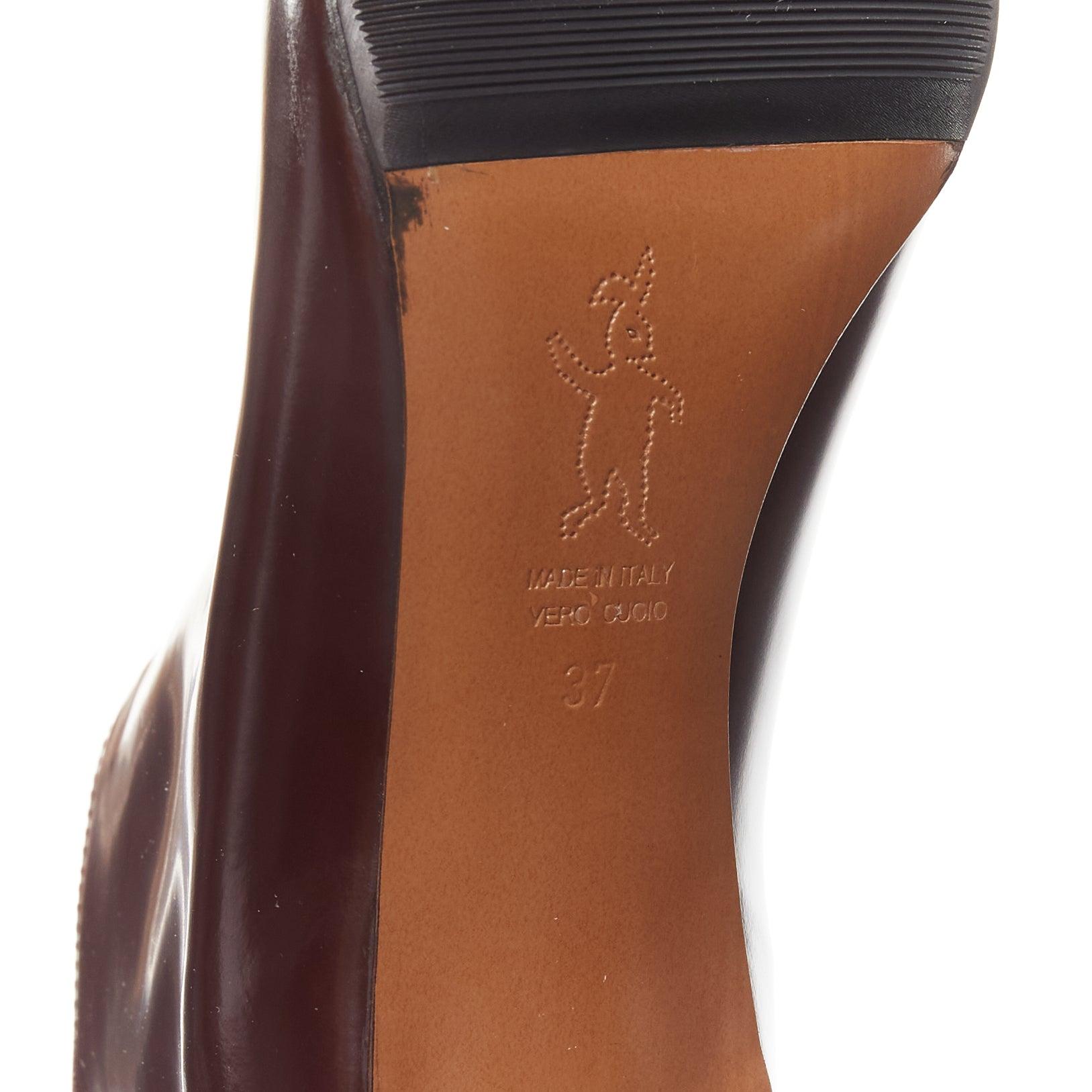 MARNI dark brown black toe cap kitten heel zip front bootie EU37 For Sale 6