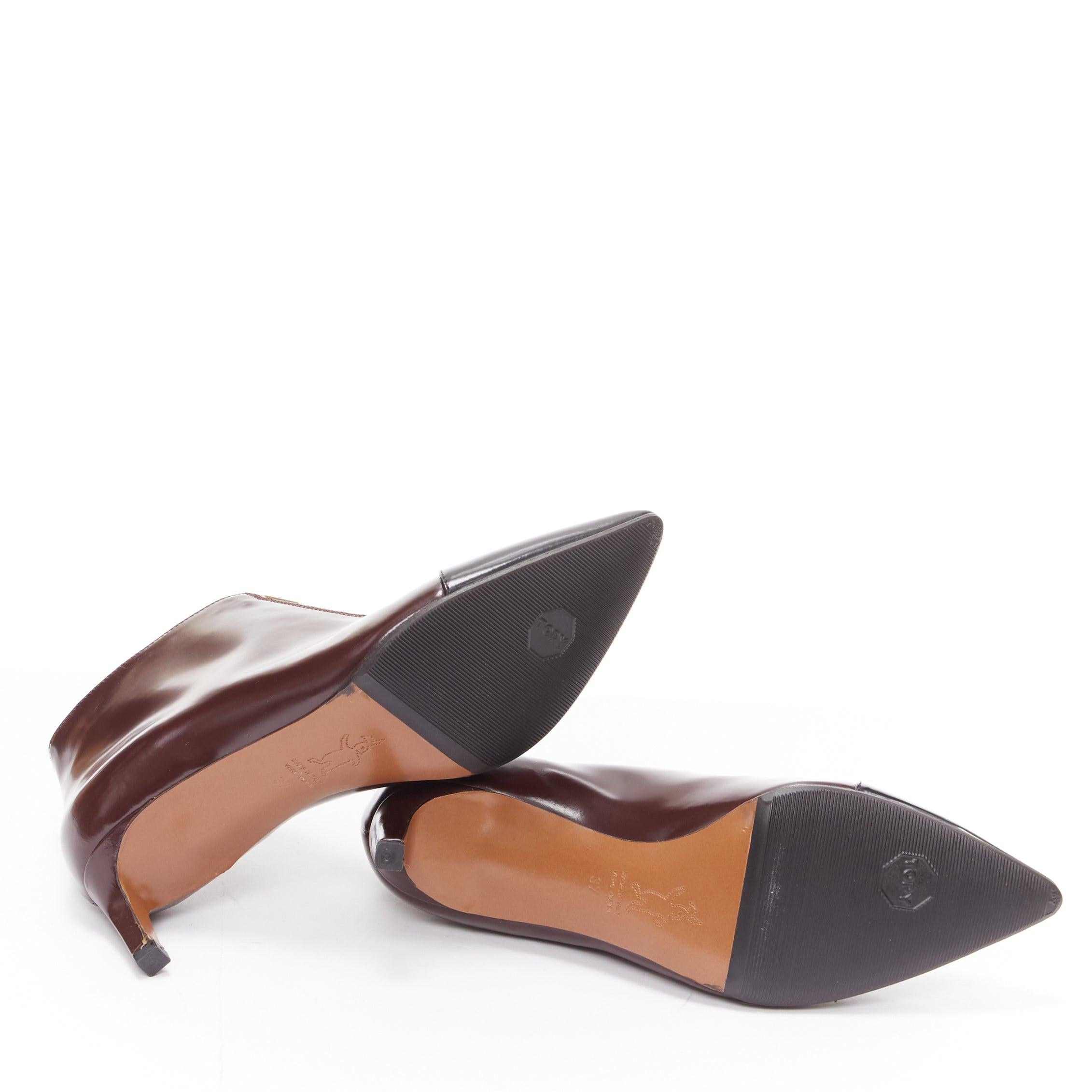 MARNI marron foncé noir bout de la chaussure à talon kitten heel zip front bootie EU37 en vente 6