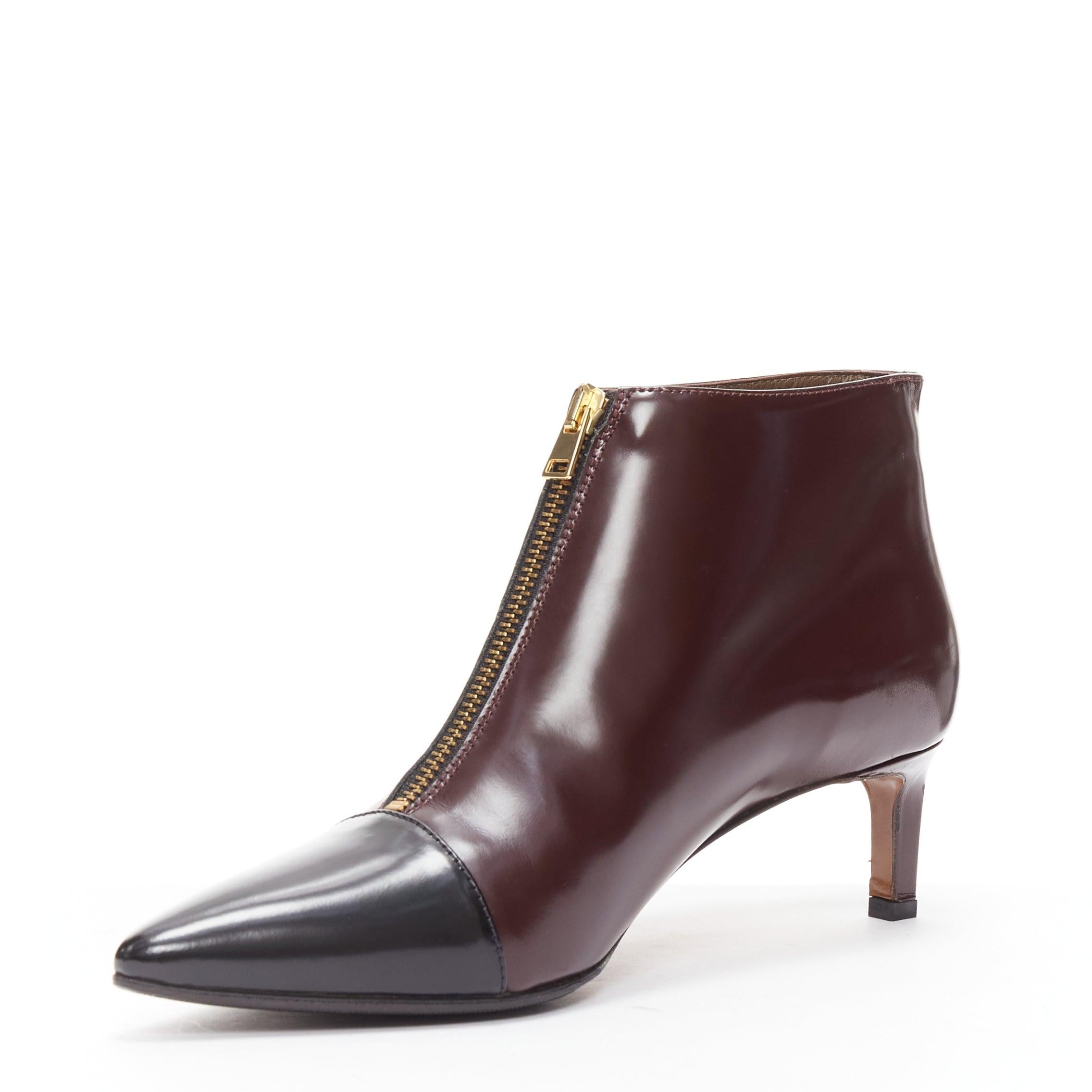 MARNI marron foncé noir bout de la chaussure à talon kitten heel zip front bootie EU37 Bon état - En vente à Hong Kong, NT
