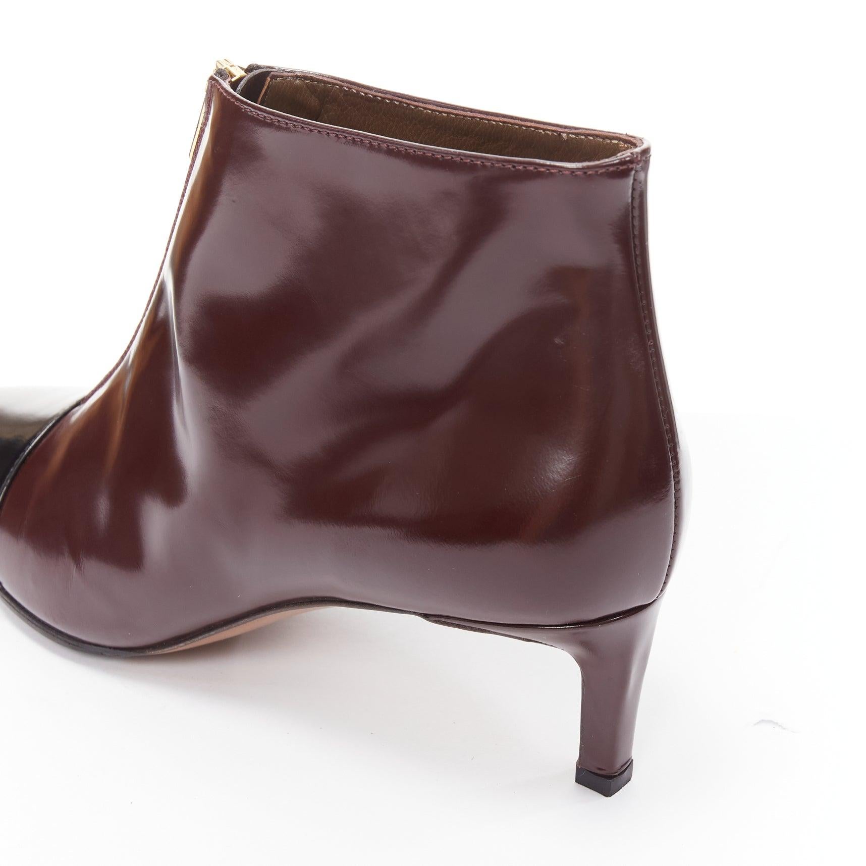 MARNI marron foncé noir bout de la chaussure à talon kitten heel zip front bootie EU37 en vente 3