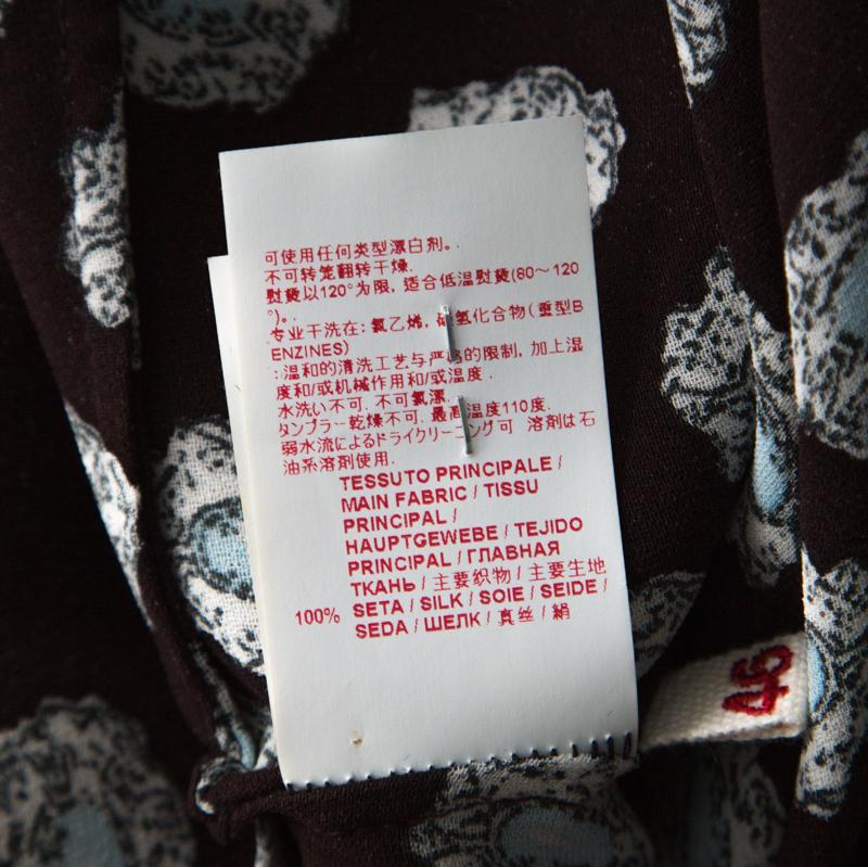 Women's Marni Dark Brown Crystal Print Silk Flared Dress M