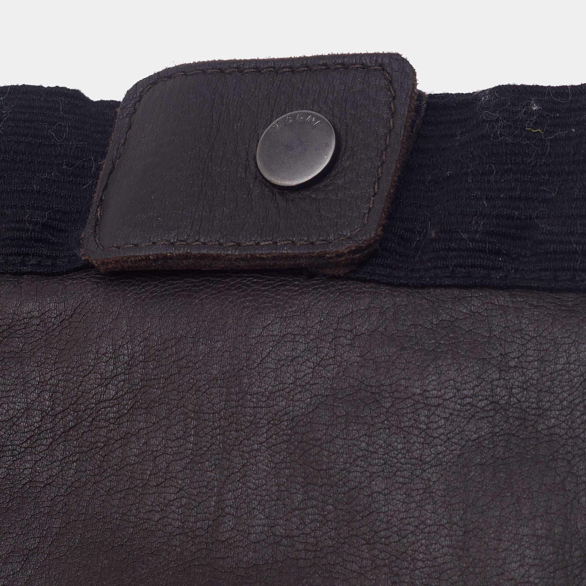 Marni Dark Brown Leather Long Gloves In Good Condition For Sale In Dubai, Al Qouz 2