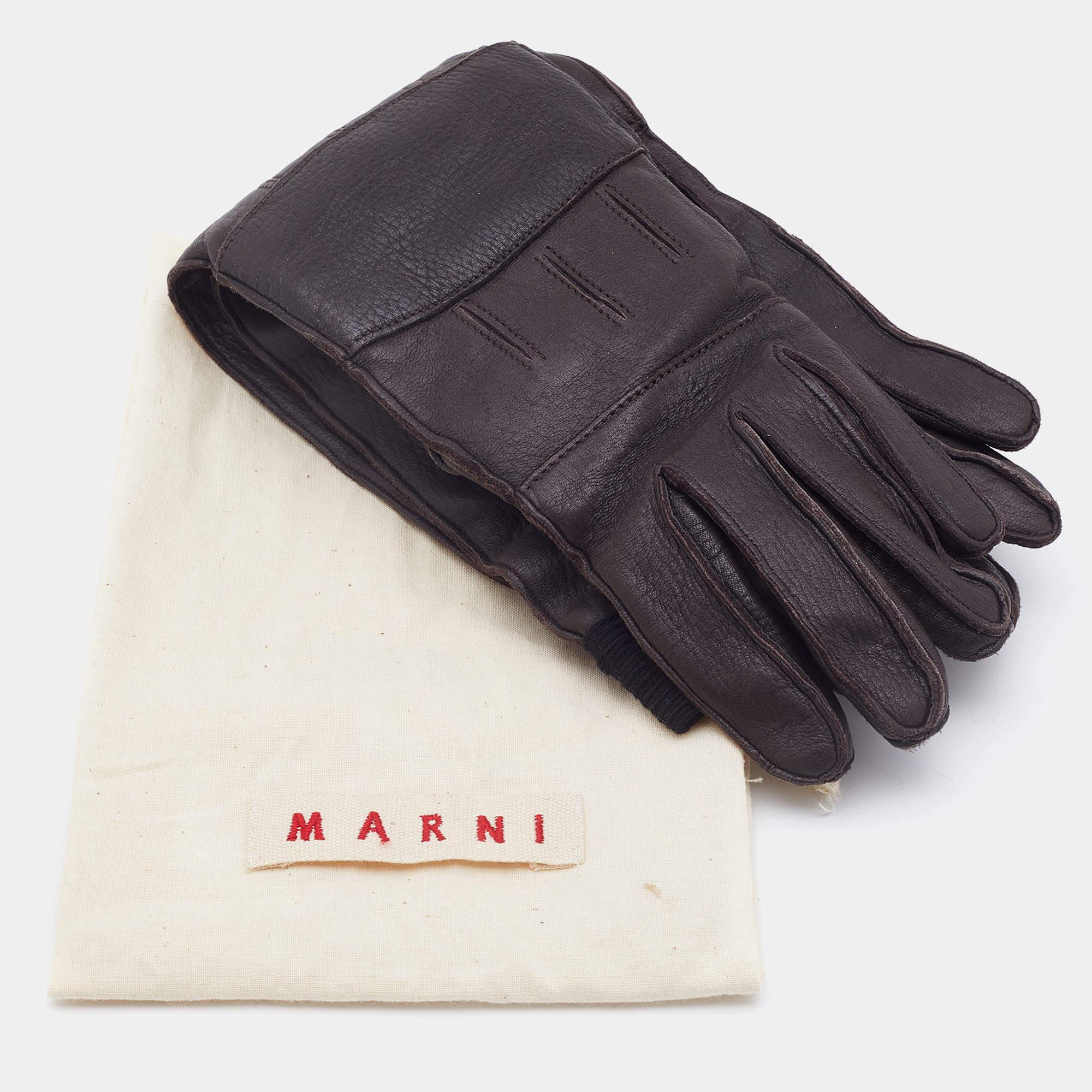 Women's Marni Dark Brown Leather Long Gloves For Sale