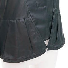 MARNI dark green nappa lamb leather panelled ruffled peplum jacket IT38 XS