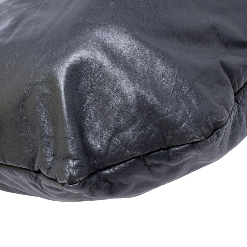 Black Marni Dark Grey Nappa Leather Drawstring Shoulder Bag